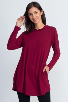 Lady's Long Sleeve Tunic Top Hoodie with Two Pockets