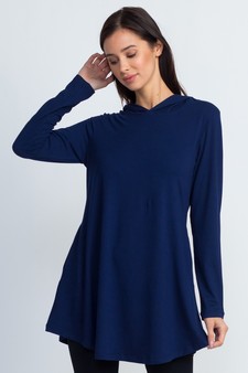 Lady's Long Sleeve Tunic Top Hoodie with Two Pockets