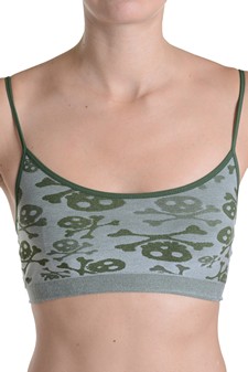 Lady's Skull and Cross Bones Seamless Sports Bra with Adjustable Spaghetti Straps