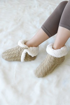 Women's Cable Knit Faux Sherpa Lined Slippers