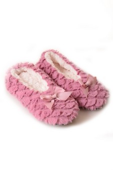 Furry Textured Satin Bow Faux Sherpa Lined Slippers