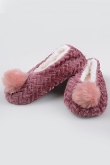 Women's Fuzzy Chevron Pom Pom Slippers