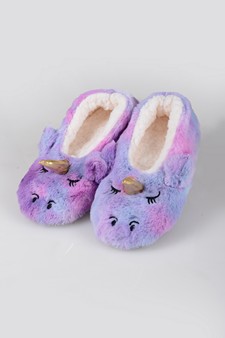 Women's Fuzzy Rainbow Unicorn Slippers