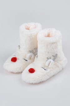 Women's Furry Reindeer Slipper Booties style 23