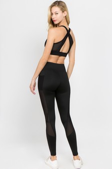 Women's Jersey Mesh Striped 3-Pocket Activewear Leggings (Large only) style 7