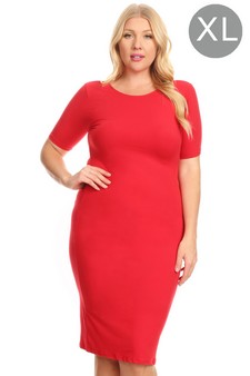 Short Sleeve Crew Neck Midi Bodycon Dress (XL only)