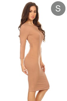 Crew Neck 3/4 Sleeve Midi Bodycon Dress (Small only)