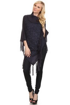 Women's Sequinence Turtleneck Poncho