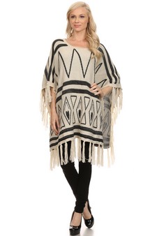 Women's Striped Geometric Pattern Poncho