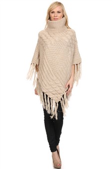 Women's Turtleneck Cable Knit Poncho