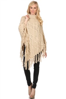 Women's Sweater Knit Turtleneck Poncho