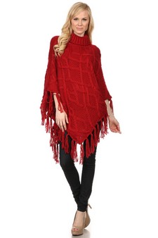 Women's Sweater Knit Turtleneck Poncho