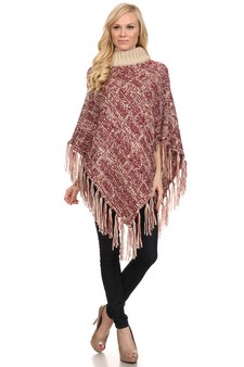 Women's Turtleneck Heather Knit Poncho