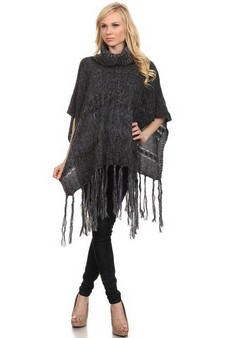 Women's Twist Knit Fringed Hem Poncho