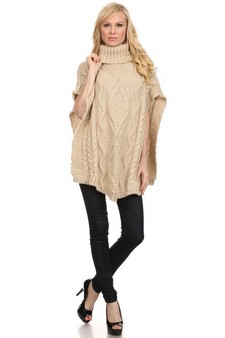 Women's Turtleneck Chunky Knit Poncho