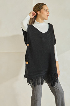 Women's Short Sleeve Fringe Poncho