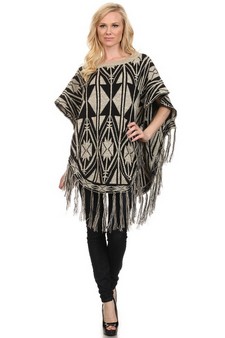 Women's Western Pattern Fringe Poncho style 3
