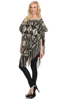 Women's Western Pattern Fringe Poncho style 4