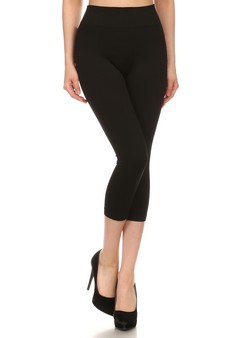 Lady's Solid Color Seamless Capri Legging