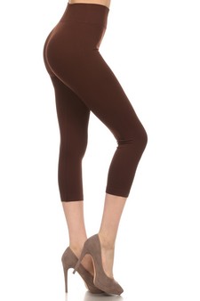 Lady's Solid Color Seamless Capri Legging