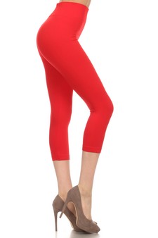 Lady's Solid Color Seamless Capri Legging