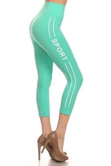 Womens "SPORT" Screen Print Capri Leggings