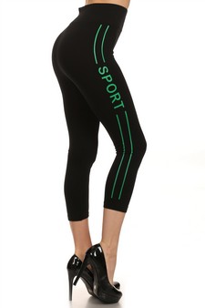 Womens "SPORT" Screen Print Capri Leggings