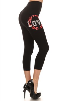 Womens "LOVE" Screen Print Capri Leggings