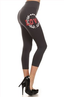 Womens "LOVE" Screen Print Capri Leggings