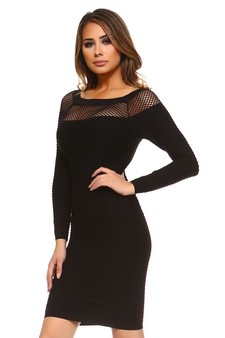 Women's Sneak Peek Fishnet Long Sleeve Mini Bodycon Dress (Large only) style 2