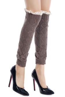 Women's Diamond Knit Crotchet Trim Leg Warmers style 2