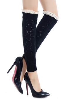 Women's Diamond Knit Crotchet Trim Leg Warmers style 3