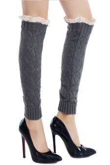 Women's Diamond Knit Crotchet Trim Leg Warmers style 4