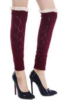 Women's Diamond Knit Crotchet Trim Leg Warmers style 7