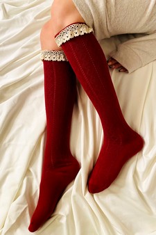 Women's Crotchet Trim Vintage Style Knee High Socks style 6