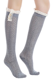 Women's Crochet Button Cuff Knee High Socks style 3