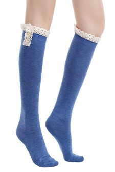Solid Vintage style knee high sock with crochet lace style 2