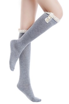 Solid Vintage style knee high sock with crochet lace style 3