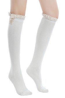 Solid Vintage style knee high sock with crochet lace style 4