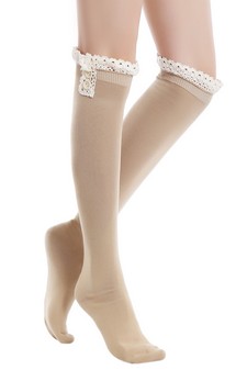 Solid Vintage style knee high sock with crochet lace style 5