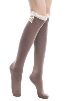 Solid Vintage style knee high sock with crochet lace style 6