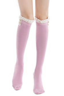 Solid Vintage style knee high sock with crochet lace style 7