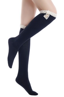 Solid Vintage style knee high sock with crochet lace style 8