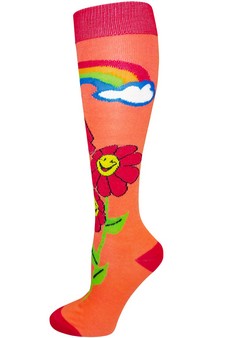 Smiling Daisy Rainbow Print Knee High Socks style 2