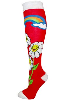 Smiling Daisy Rainbow Print Knee High Socks style 4