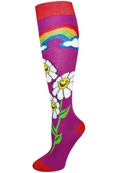 Smiling Daisy Rainbow Print Knee High Socks style 6