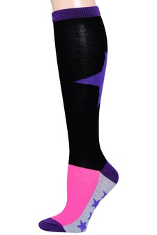 Color Block Star Print Knee High Socks style 4