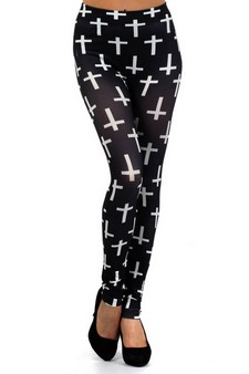 Lady's Cross Crucifix  Printed Seamless Fashion Leggings style 2