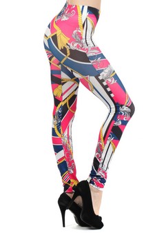 Lady's Paris with Tassels and Nautical Stripes Printed Seamless Leggings style 2