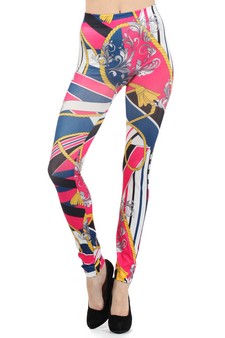 Lady's Paris with Tassels and Nautical Stripes Printed Seamless Leggings style 3